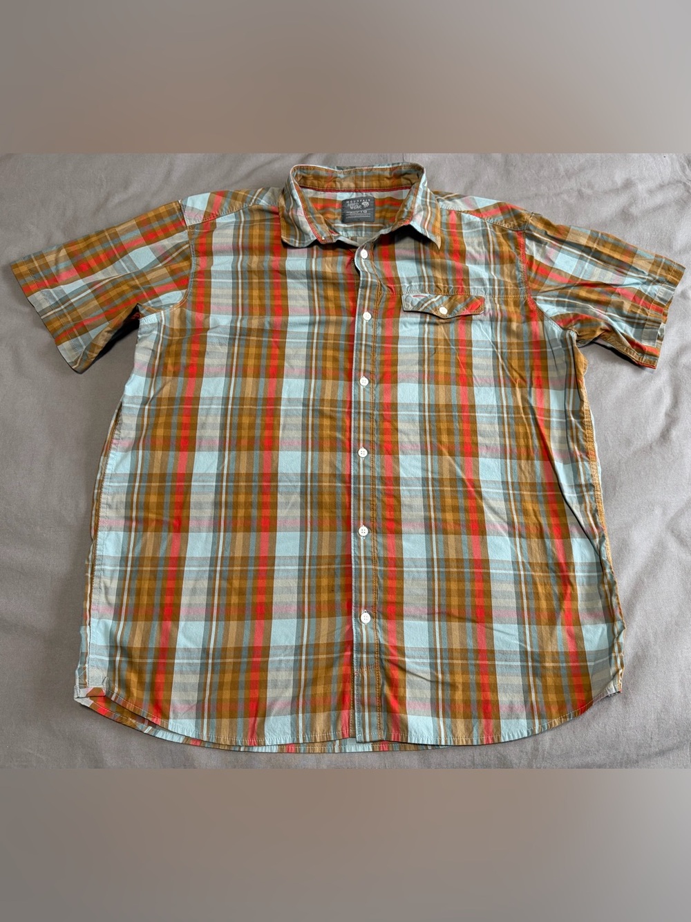 Mountain Hard Wear Red Blue Brown Plaid Short Sleeve Shirt Mens Size XL
